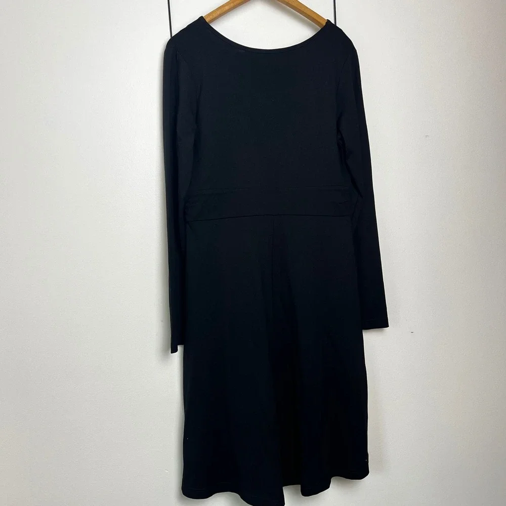Eddie Bauer Black Long Sleeve V Neck Faux Wrap Style Midi Dress Women's Size L - Picture 6 of 6